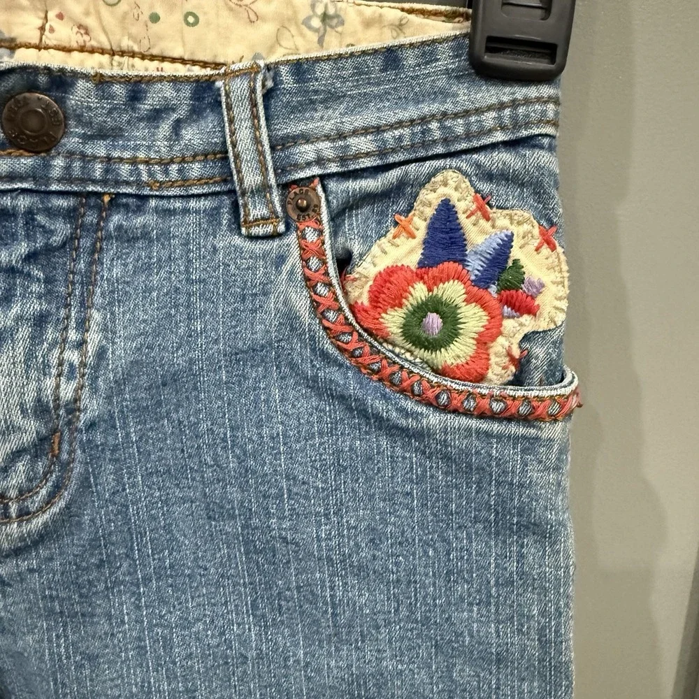 The Children's Place Embroidered Capri Pants Blue Jeans Girls 8 Floral Butterfly